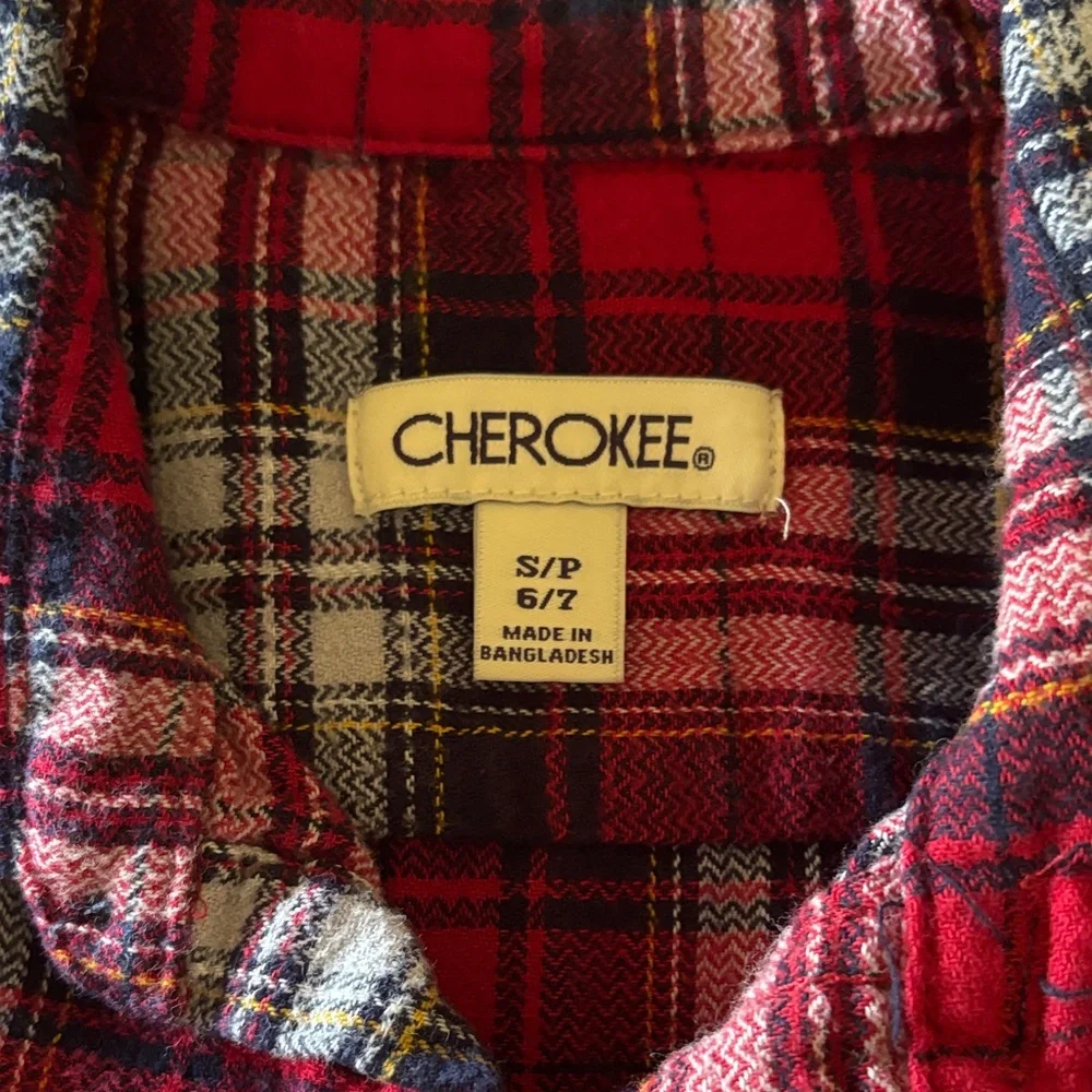 Cherokee Kids Red and Black Plaid Button Down Shirt